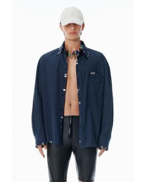 Alexander Wang Navy Plaid Poplin Top - Blue