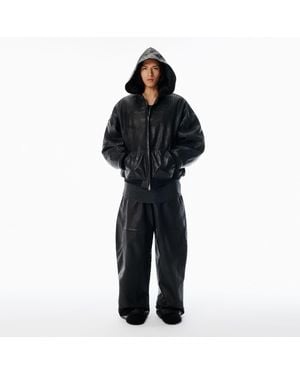 Alexander Wang Worn Moto Leather Hoodie Jacket - Black