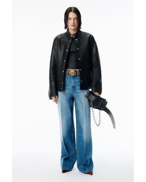 Alexander Wang Vintage-effect Marbled Blue Foldline Straight Jean