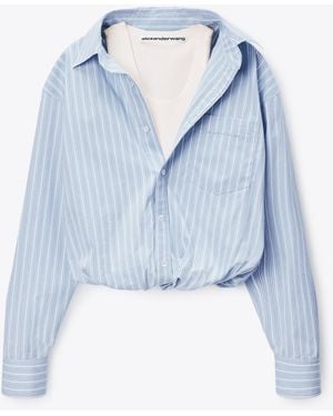 Alexander Wang Gathered Striped Shirt With Layered Tank - Blue