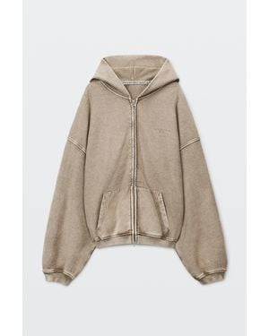 Alexander Wang Crystal Hotfix Oversized Zip-Up Hoodie - Natural