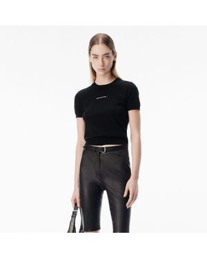 Alexander Wang Crystal Logo Short Sleeve Crewneck - Black