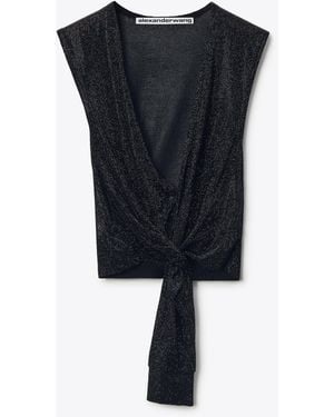Alexander Wang Crystal Hotfix Deep V-Neck Knotted Tank - Black