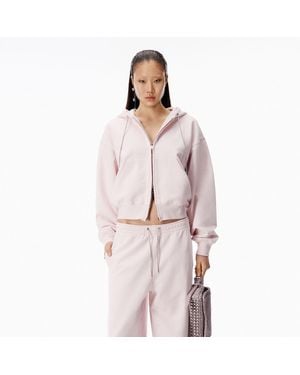 Alexander Wang Crystal Drawcord Zip-Up Hoodie - Pink