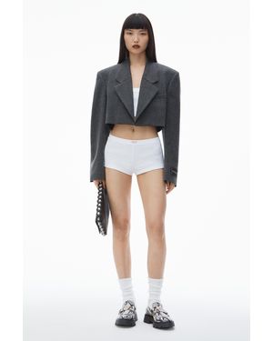 Alexander Wang Cropped Blazer In Wool Twill With Clear Bead Hotfix - Black