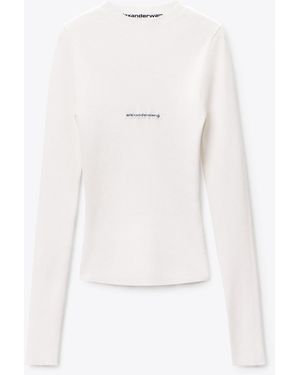 Alexander Wang Jacquard Logo Long Sleeve Crewneck Top - White