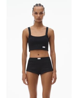 Alexander Wang Crystal Hotfix Cropped Camisole In Waffle Knit - Blue