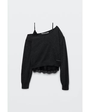 Alexander Wang Off Shoulder Ls Sweater W/ Cami - Black