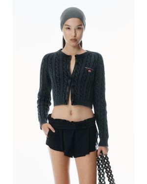 Alexander Wang Organic Cotton Cable-knit Cropped Cardigan - Black