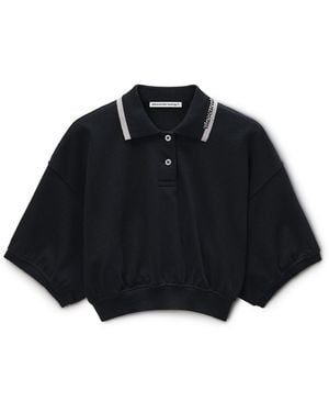Alexander Wang Cropped Cinched Cotton Polo - Black