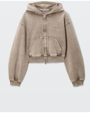 Alexander Wang Crystal Hotfix Zip-Up Hoodie - Natural