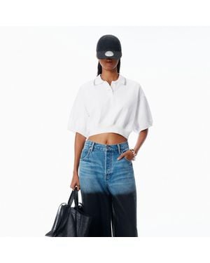 Alexander Wang Cropped Cinched Cotton Polo - Blue
