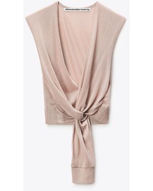 Alexander Wang Crystal Hotfix Deep V-Neck Knotted Tank - Natural