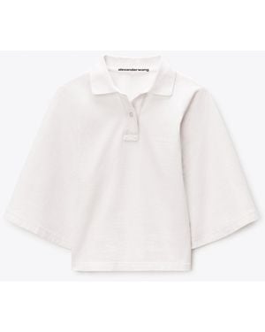 Alexander Wang Draped Sleeve Fitted Polo - White