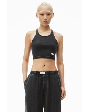 Alexander Wang Cropped Racer Tank In Ribbed Cotton - Black
