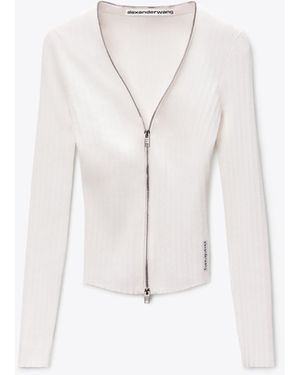 Alexander Wang V-Neck Pointelle Zip Cardigan - White