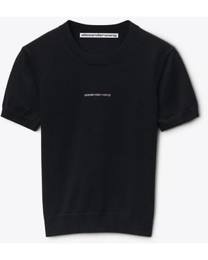 Alexander Wang Crystal Hotfix Logo Crewneck Top - Black
