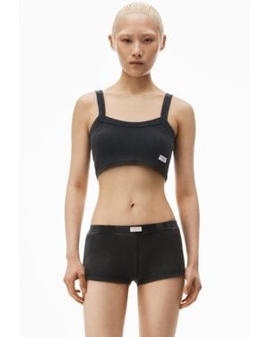 Alexander Wang Cropped Camisole In Waffle-knit Cotton Stretch - Black