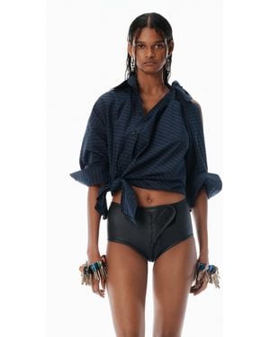 Alexander Wang Navy Plaid Asymmetric Button Up Shirt - Blue