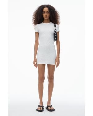 Alexander Wang Logo Jacquard Stretch Short Sleeve Mini Dress - White