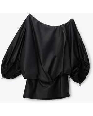 Alexander Wang Leather Gathered Off Shoulder Mini Dress - Black