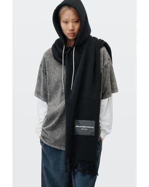 Alexander Wang Crystal Hotfix Drawcord Scarf Hoodie - Black