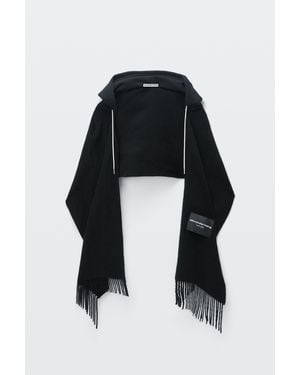 Alexander Wang Crystal Hotfix Drawcord Scarf Hoodie - Black