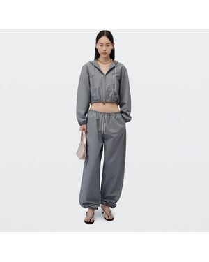 Alexander Wang Crystal Hotfix Drawcord Shrunken Hoodie Jacket - Gray