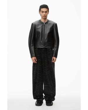 Alexander Wang Collarless Croc-embossed Leather Jacket - Black