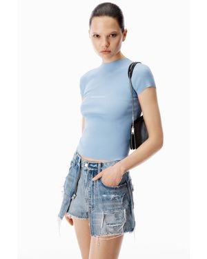 Alexander Wang Ss Crewneck Top W/ Jacquard Logo - Blue