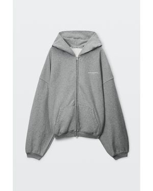 Alexander Wang Oversized Zip-Up Hoodie W/ Logo Print - Grey