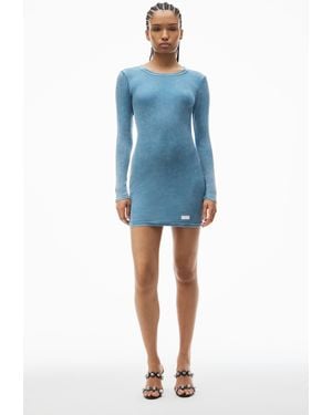 Alexander Wang Long Sleeve Loungewear Dress In Ribbed Cotton - Blue