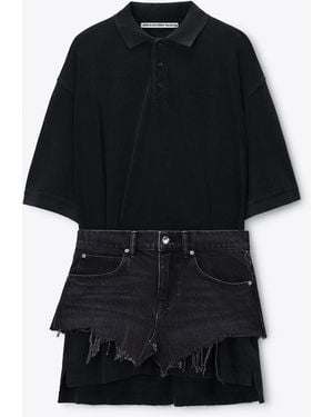 Alexander Wang Layered Polo Mini Dress With Reconstructed Denim Skirt - Black