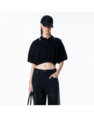 Alexander Wang Cropped Cinched Cotton Polo - Blue