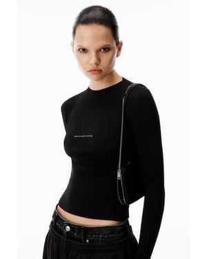 Alexander Wang Ls Crewneck Top W/ Jacquard Logo - Black