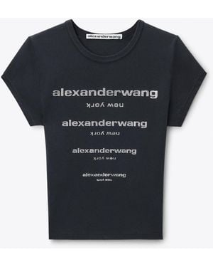 Alexander Wang Crystal Hotfix Gradient Logo Fitted Tee - Black