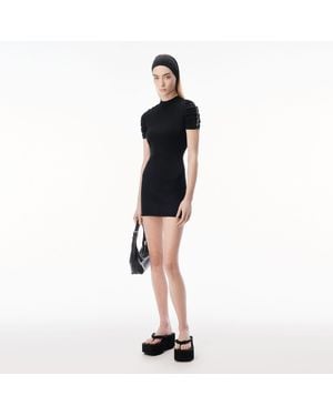 Alexander Wang Ruched Logo Short Sleeve Mini Dress - Black