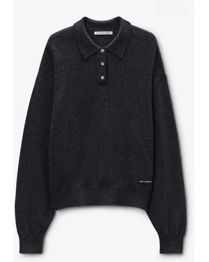 Alexander Wang Ls Polo With Knit Logo Patch - Black