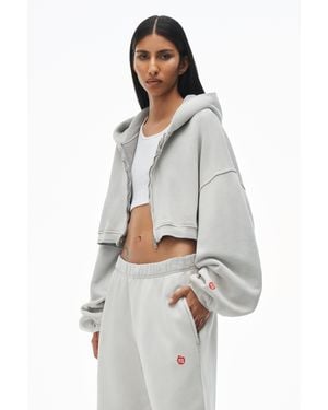 Alexander Wang Crop Zip Up Hoodie In Classic Terry - White