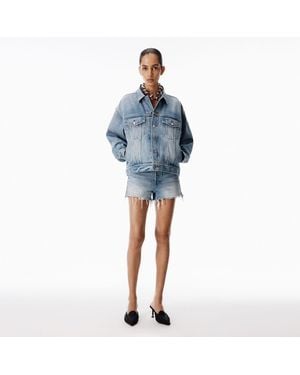Alexander Wang Distressed Logo Game Denim Jacket - Blue