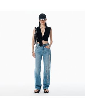 Alexander Wang Ez Mid Rise Jeans With Embossed Logo in Blue