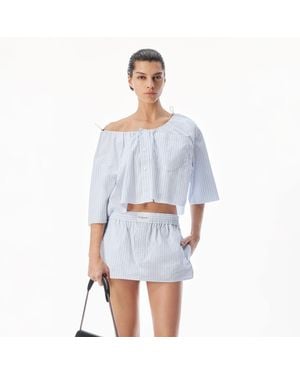 Alexander Wang Off-Shoulder Cropped Shirt With Bungee Drawcord - Blue
