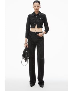 Alexander Wang Shrunken Trucker Jacket In Crystal Hotfix Denim - Black