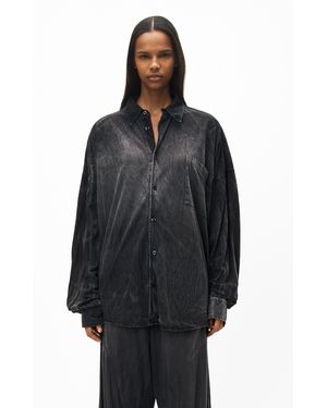 Alexander Wang Creased Wash Button Up In Cotton Hemp Jersey - Black