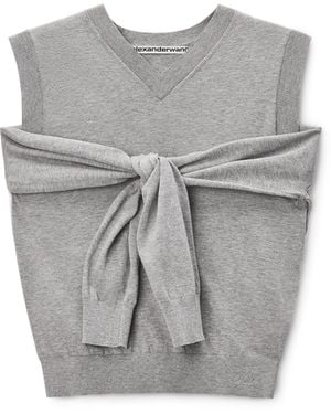 Alexander Wang Layered V-Neck Vest With Tie-Front Cardigan Detail - Grey