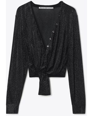 Alexander Wang Crystal Hotfix Knotted Deep V-Neck Cardigan - Black