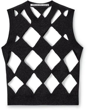 Alexander Wang Slashed Argyle V-Neck Vest - Black