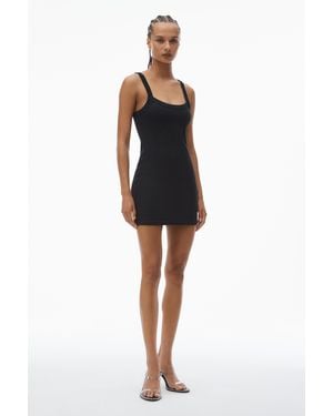 Alexander Wang Crysal Hotfix Cami Dress In Waffle Knit - Black