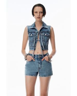 Alexander Wang Clear Bead Hotfix Denim Vest With Tie Front - Blue