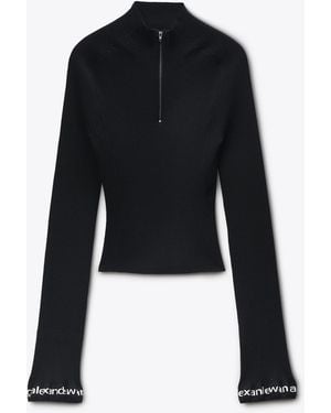 Alexander Wang Long-Sleeve Ruffle-Hem Turtleneck - Black